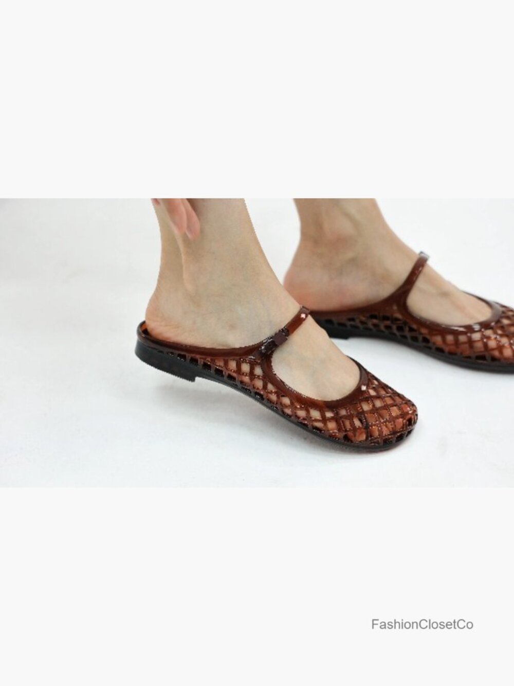 See-Through Mesh Mary Jane Flats Closed Toe Slip On Breathable Flat Sandals - Picture 7 of 7